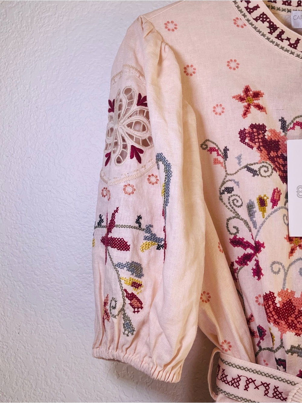 Caroline Constas Cream Multi Colored Embroidered Belted Midi Dress Western Med - Picture 8 of 13